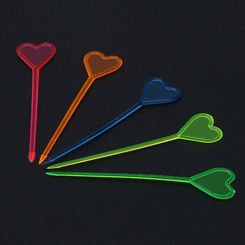 50pcs Disposable Plastic Colorful Stick Love Heart Arrow Shape Fruit Fork