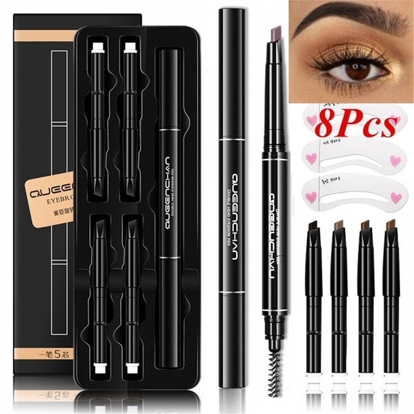 Eyebrow Pencil With 5 Colors Refill Lead 3 Pcs Eyebrow Stencils Brow Tattoo Pen