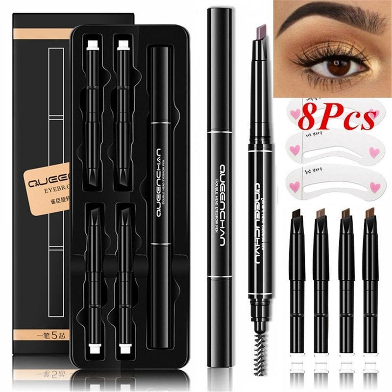 Eyebrow Pencil With 5 Colors Refill Lead 3 Pcs Eyebrow Stencils Brow Tattoo Pen