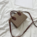 Women Messenger Purse Plaid Pattern PU Leather Handbag Top-handle Commuter Tote