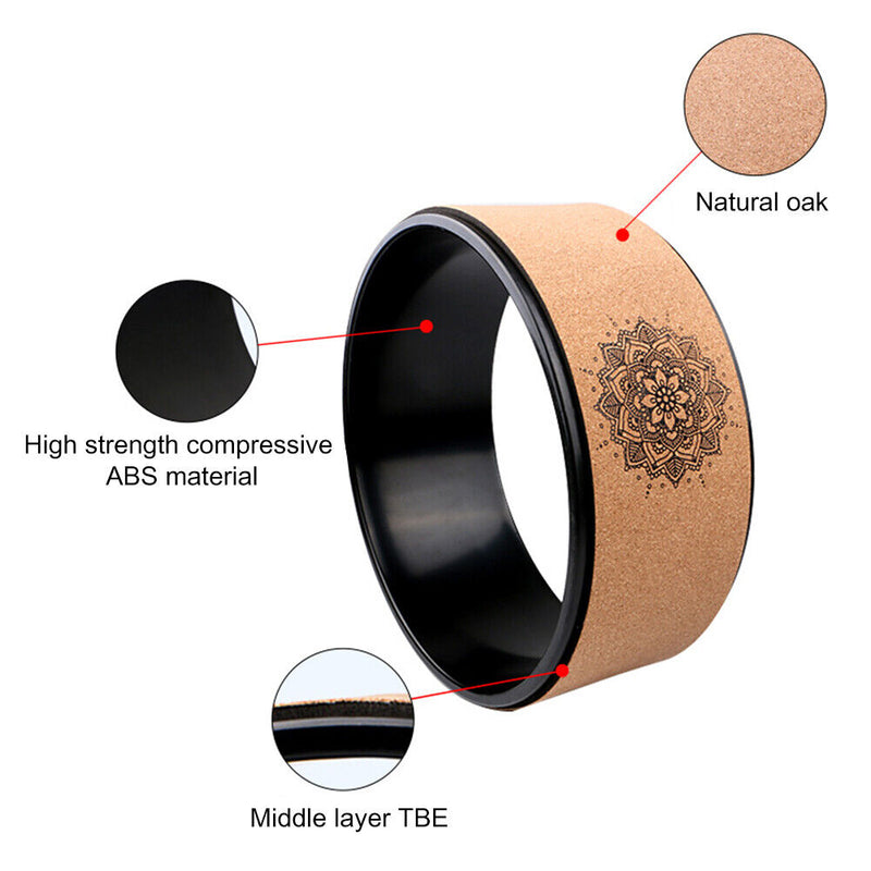 TPE Wood Yoga Spine Roller Wheel Backbend Training Pilates Aid Circle Cork