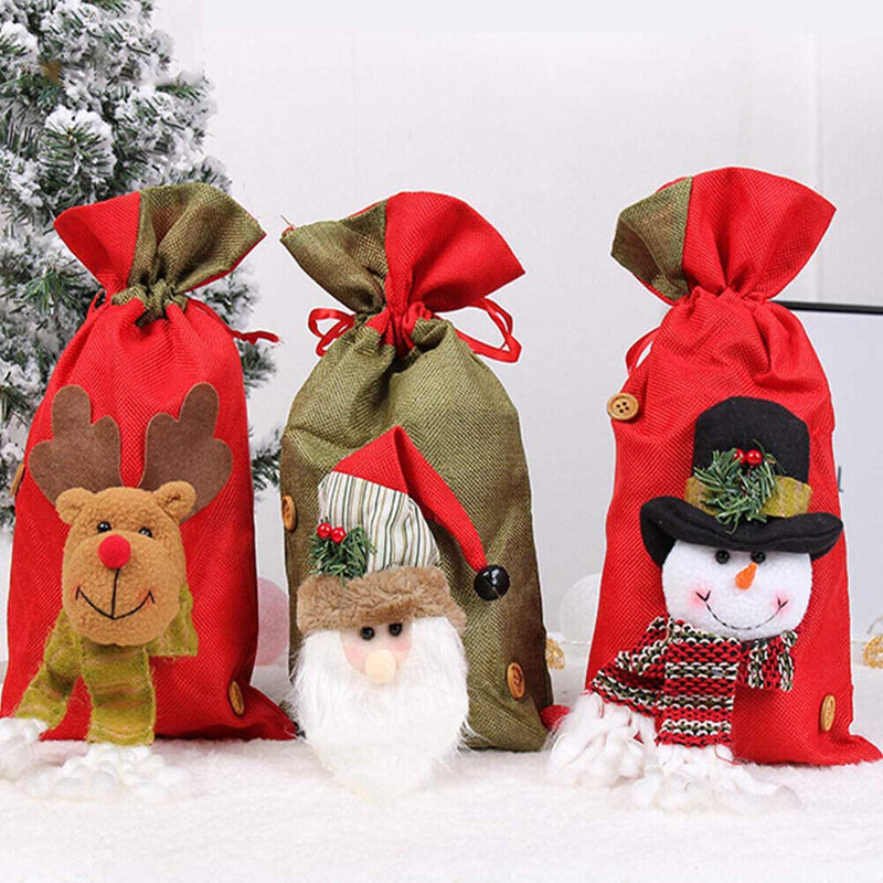 Christmas Bell Candy Gift Drawstring Pocket Children Santa Deer Snowman Bags
