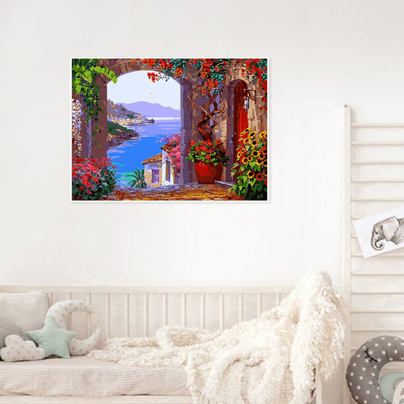 Frameless Painting By Numbers European Style Bay DIY Handmade Drawing On Canvas