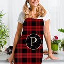 Plaid P Print Apron Linen Waterproof Cooking Bibs Chefs Pinafore (68X55CM)