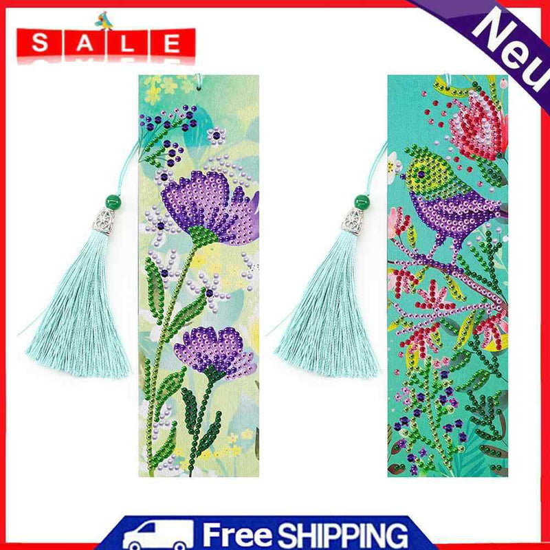 2pcs 5D Diamond Painting Leather Flowers Bookmarks Books Cross Stitch Craft Gift
