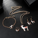 4pcs/set Christmas Elk Necklace Rings Bracelet Earrings Festival Jewelry Gift