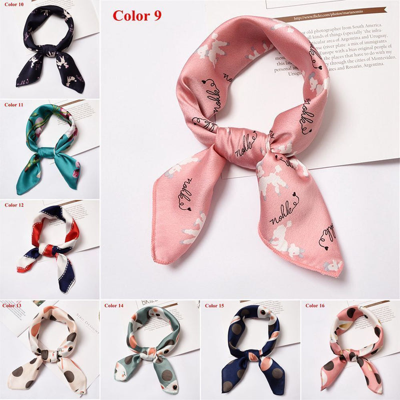 Women Gifts Elegant Square Scarf Hair Tie Band Silk Feel Satin Head Neck