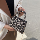 Women Print Chain Shoulder Bag Lady Mini Zipper Top-handle Bag (Leopard)