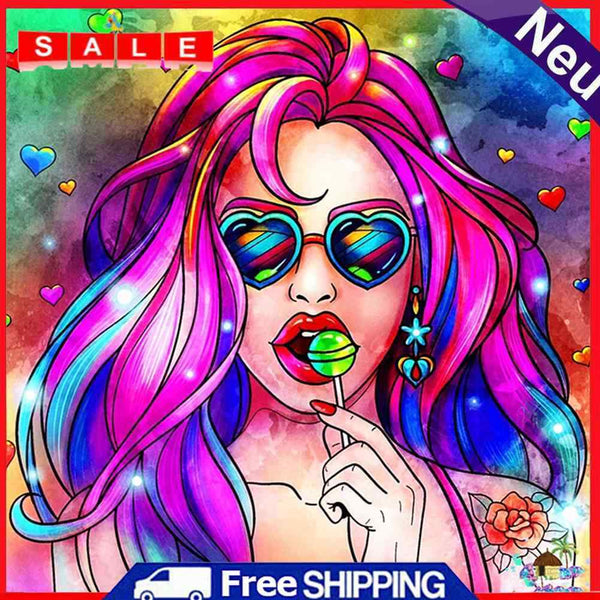 Drill Painting DIY Round 5D Diamond Mosaic Kit Heart Fashion Woman Full Picture