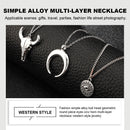 Fashion Multilayer Necklace Geometric Round Cow Head Horn Pendant Chains