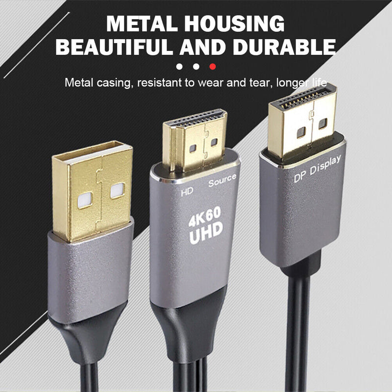 USB 4K 60Hz HDMI-Compatible to DP Converter HD Displayport Video Adapter