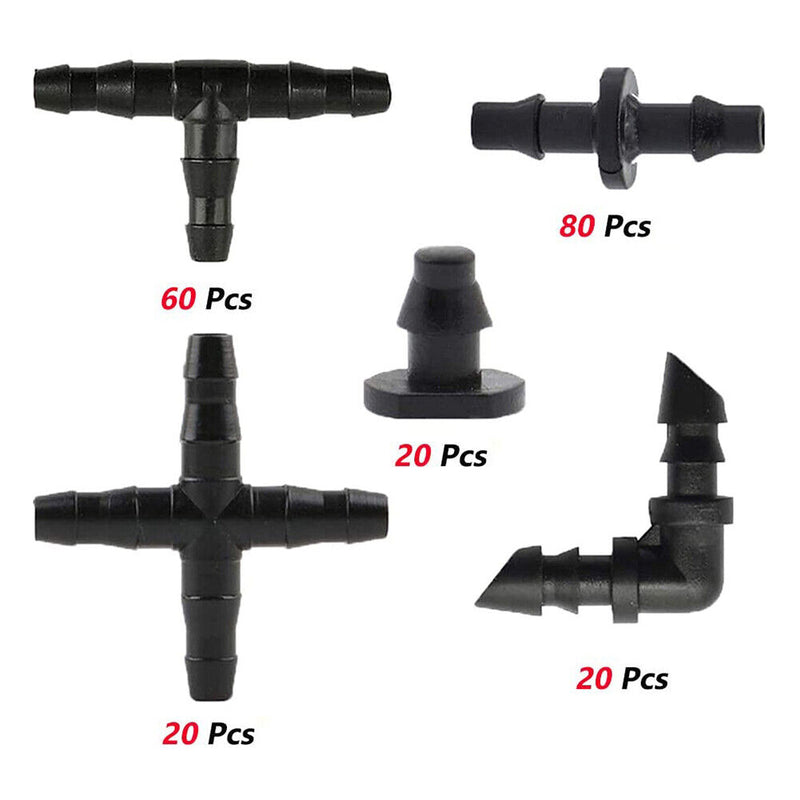 200x Drip Irrigation Barbed Connectors Watering System Fittings Kit for 4/7 Pants