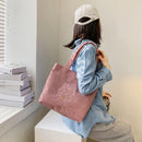 Women Corduroy Shoulder Bags Cartoon Cute Shopping Totes Girls Foldable Handbags