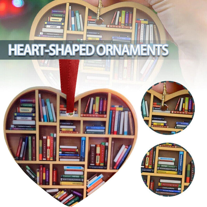 Book Lovers Heart-Shaped Bookshelf Pendant Ornament Christmas Tree Gifts FAST S#