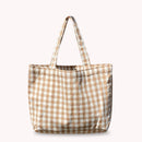 Women Portable Cloth Shopping Handbag Tote Plaid Food Picnic Bags (Camel)