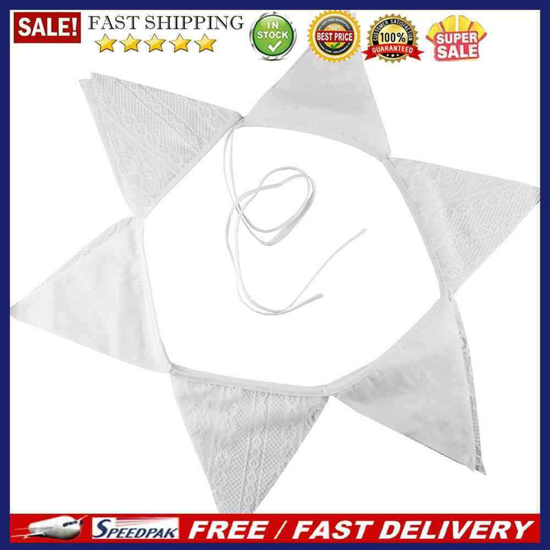 12 Flags White Flower Lace Flag Banner Pennant Wedding/Birthday Party Decor