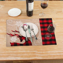 Christmas Linen Embroidery Placemat Elk Plaid Non Slip Xmas Decor Table Mat