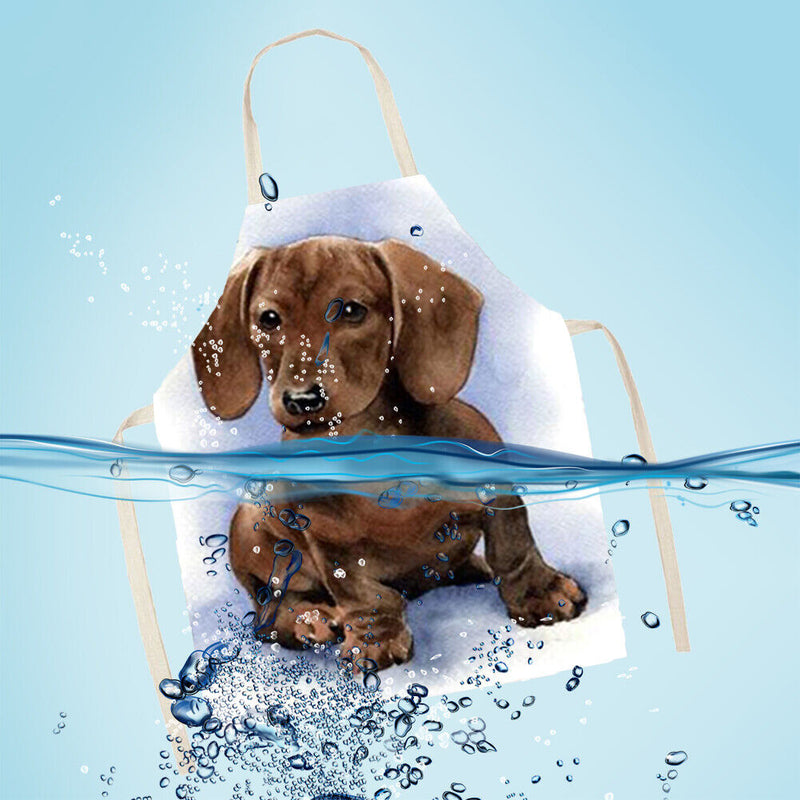 Hanging Neck Brown Dog Printed Linen Cleaning Apron Kitchen Cafe Home Pinafor