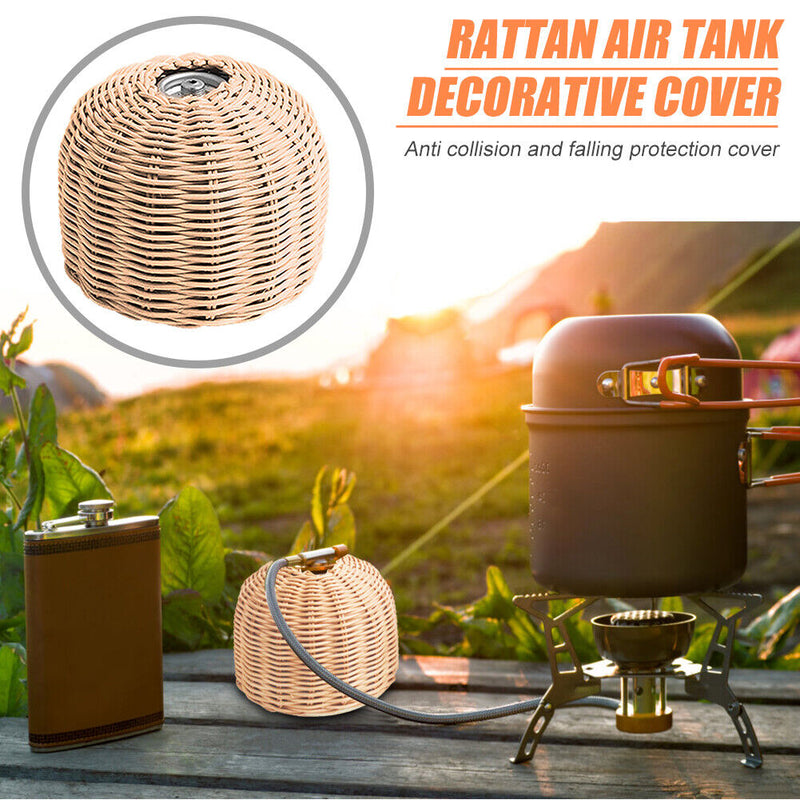 Cooking Gas Cylinder Cover Rattan Gas Tank Storage Case for Outdoor Camp Hiking