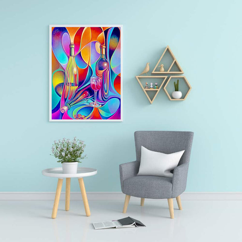 Abstract Wine Bottle Colouring Oil Canvas DIY Hand Painted Paint By Numbers