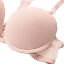Women Embroidered Front Y Straps Push Up Deep V Bra (Incarnadine)(75B)
