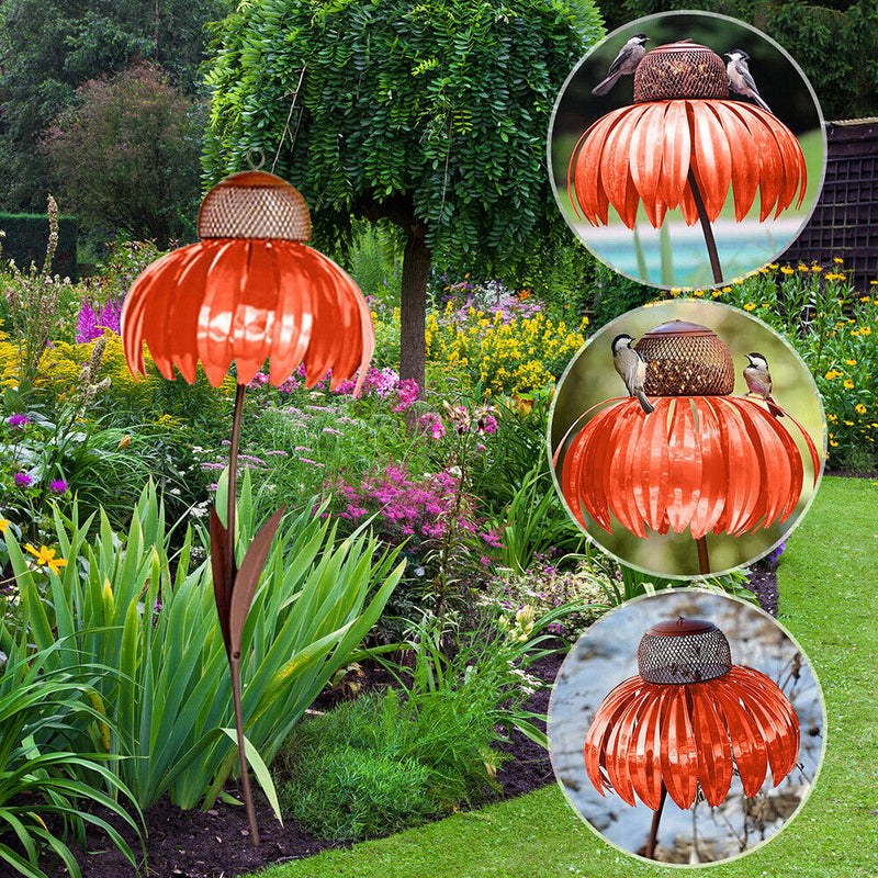 Bird Feeder Container Flower Sensation Orange Coneflower Metal Bird Feeder