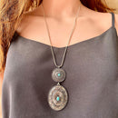 Retro Ethnic Turquoises Necklace Western Style Pumpkin Flower Pendant Chain G