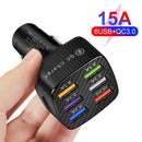 15A 6 Ports USB Car Charger QC3.0 Fast Charging Cell Phone Adapter (Black) Newly