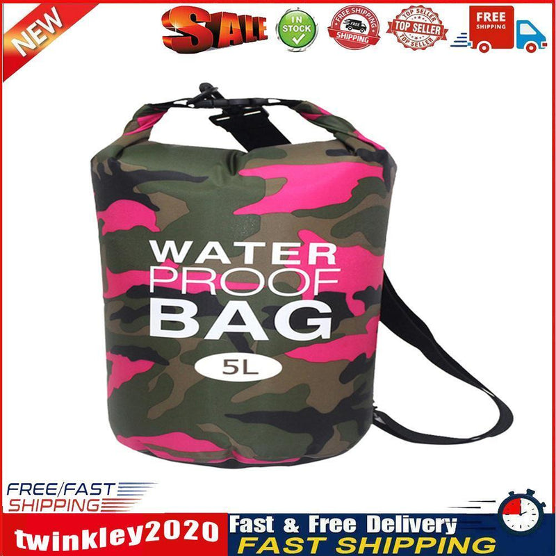 Waterproof Swimming Bag Camouflage Outdoor Camping Dry Sack (5L Rose Red) Newly