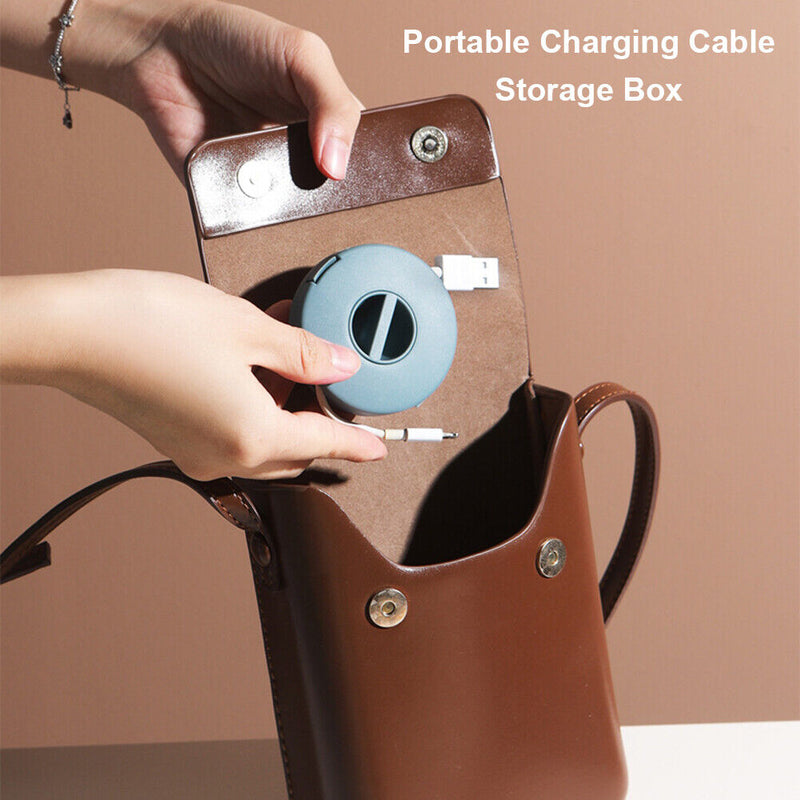 Portable Round Phone Cable Storage Box Rotatable Organizer Case (Blue) Newly