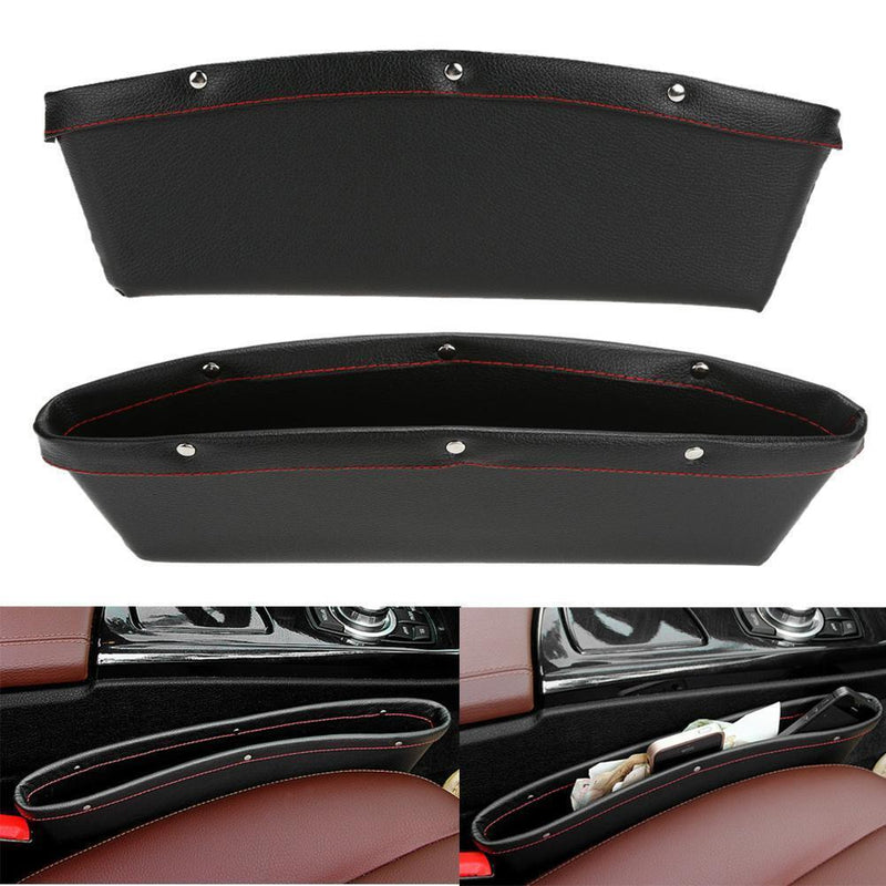 PU Leather Catcher Box Car Seat Slit Storage Pocket (Black)