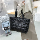 Women Lattice Solid Color Nylon Shopping Bag Casual Large Capacity Shoulder Bags