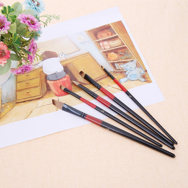 5pcs Nylon Hair Aluminum Tube Paint Brush Watercolor Brush Supply (Oblique)