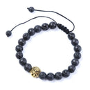 Unisex Lion Head Charm Beads Bangle Adjustable Strand Bracelet (Lava Stone)