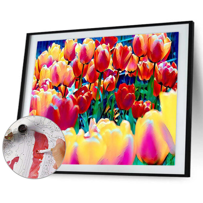 Colorful Flower Oil Paint By Number Kit DIY Drawing Canvas Picture for Adults