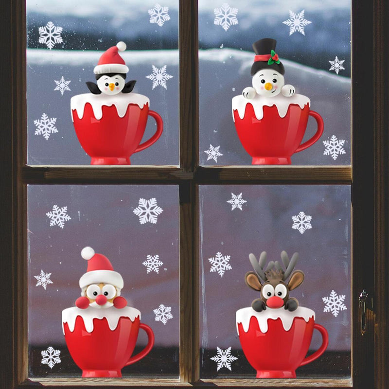 Christmas Deer Window Glass Stickers Home Mirror Stickers Snowflake Wall Door~
