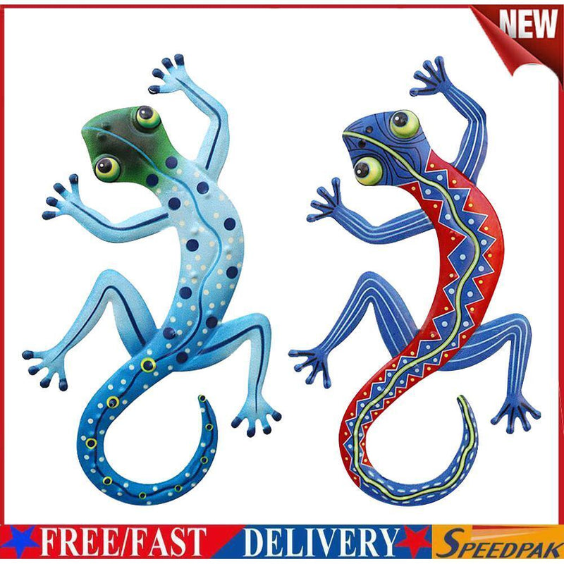 2pcs Wrought Iron Gecko Sculpture Outdoor Hanging Wall Insect Gecko Decor