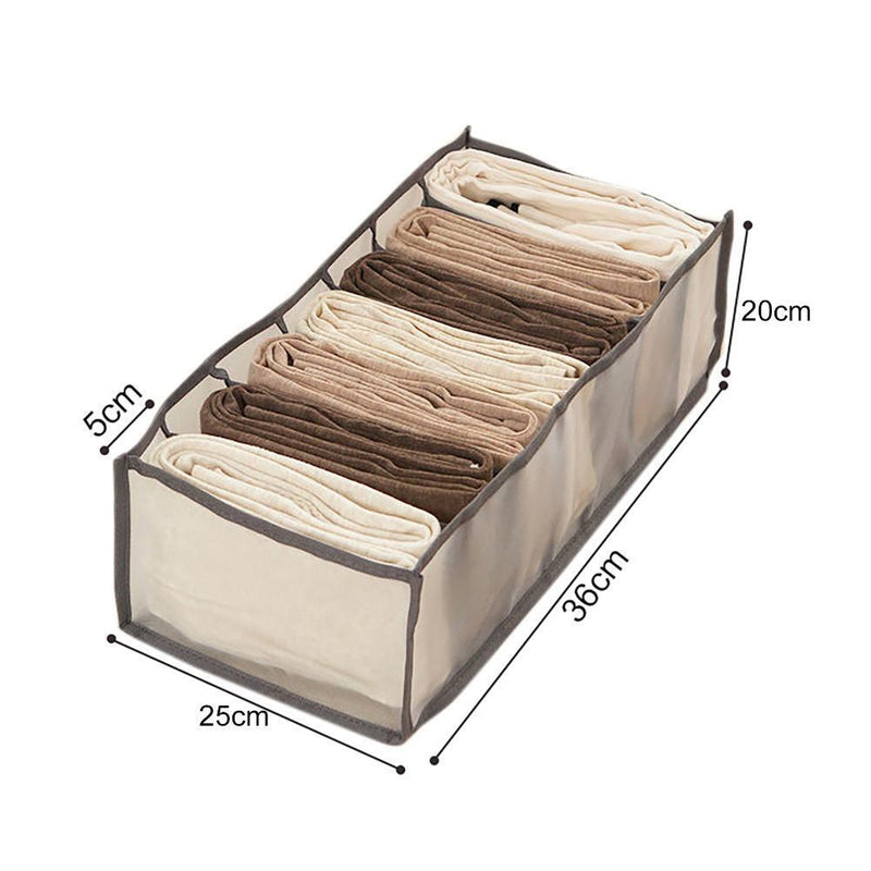 Cloth Drawer Organizer - 7-Grid Pants Storage Dividers for Jeans (Grey L)