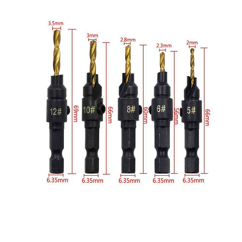 Woodworking Hex Shank Drill Bit Countersunk Bits Titanium Plated Chamfering