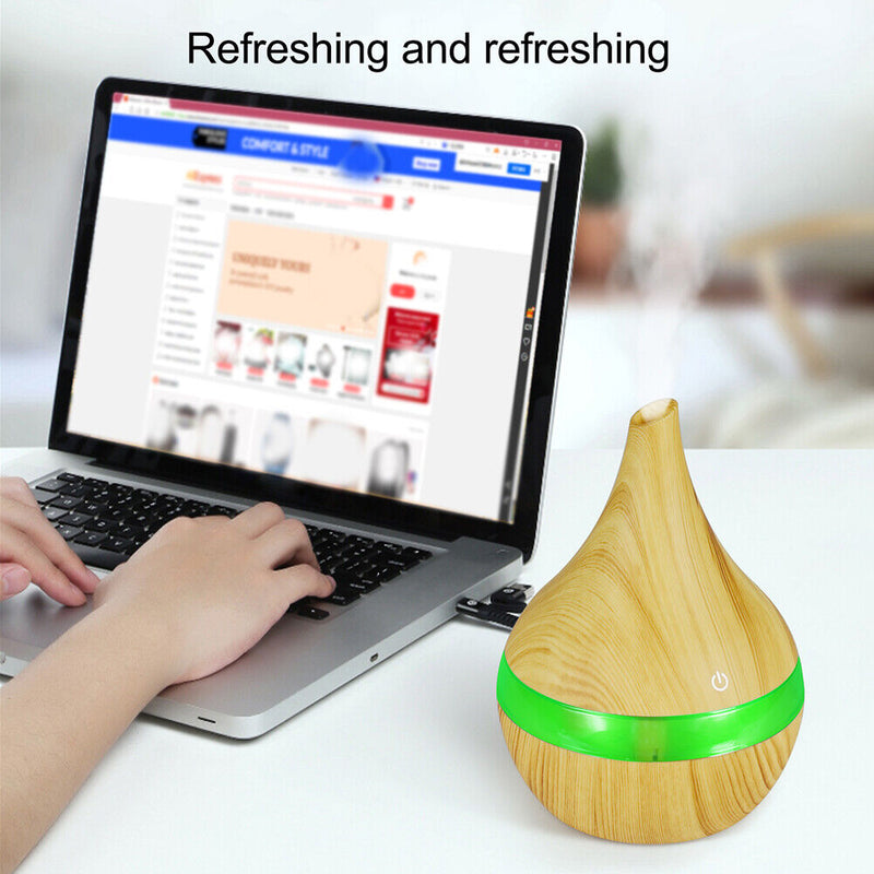 300ml Wood Grain Humidifier Mist Maker USB Colorful Aroma Diffuser (A) Newly