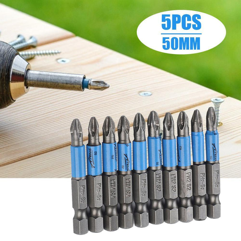50mm PH2 S2 Cross Bit Drill Head Hex Shank Screwdriver Drill Bit (10pcs)