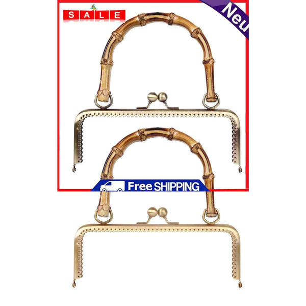 Metal Purse Frame Bamboo Handle Kiss Clasp Coin Bag Accessories DIY Craft 2 Pack
