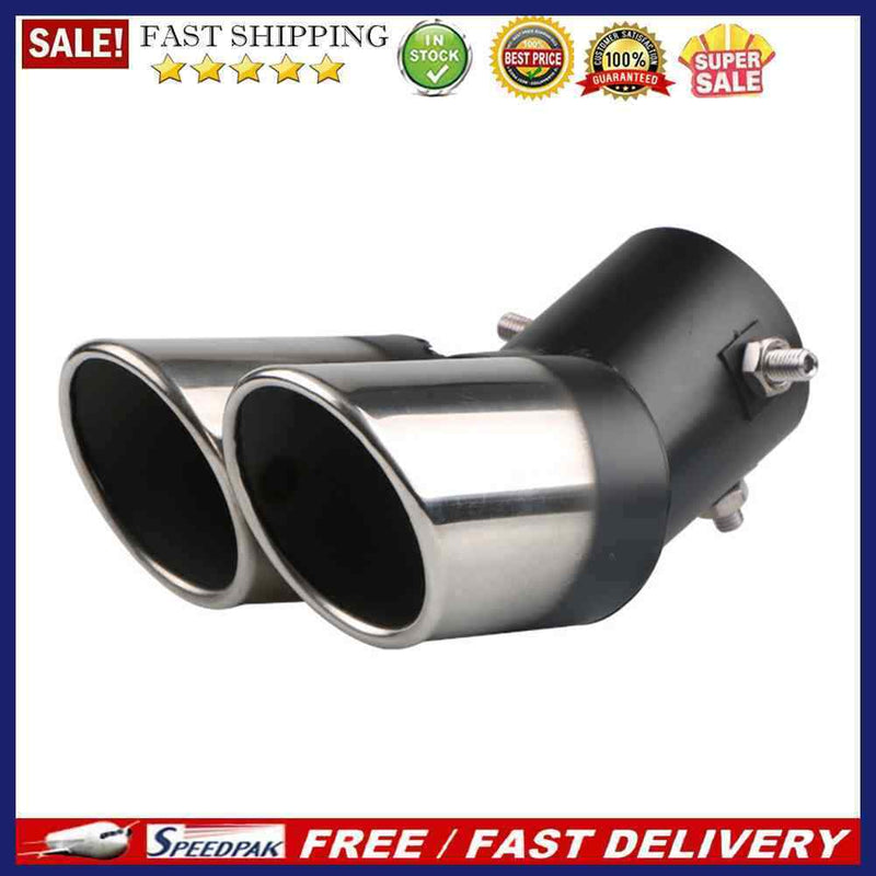 Universal Car Exhaust Tip Rolled Edge 1 to 2 Auto Muffler Silencer Black+Si