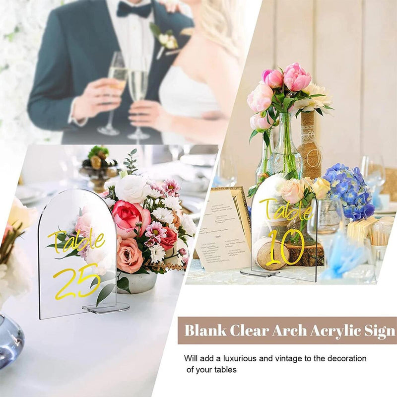 5pcs Clear Arch Table Numbers Blank Acrylic Sign with Stand Guest Name Tag~