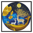 Partial Embroidery Printed 11CT Ginkgo Leaf Elk Needlework DIY Cross Stitch Kits