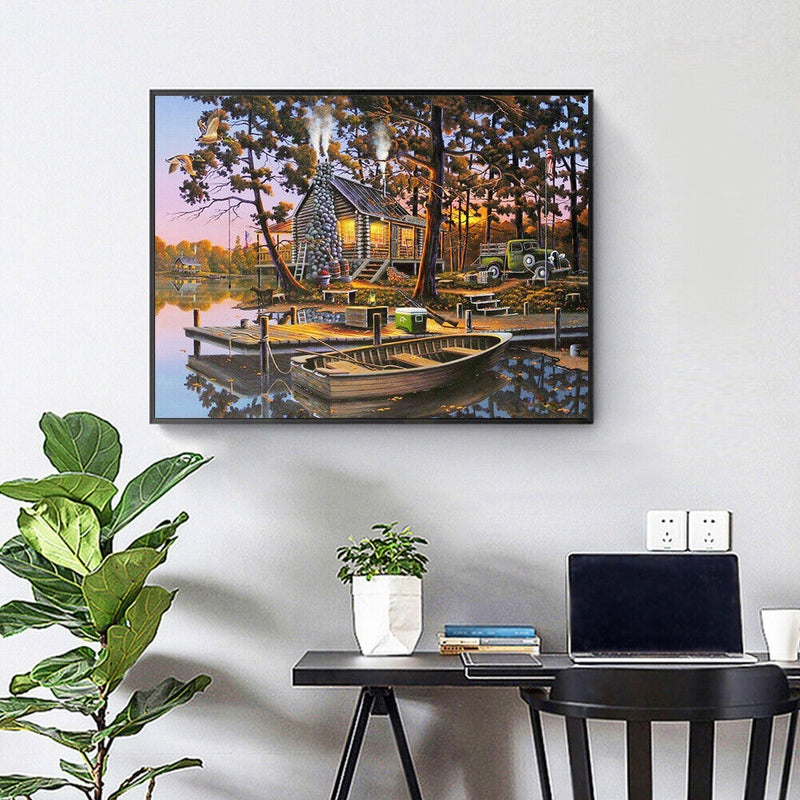Home Hand Painted on Canvas DIY Lake House Oil Paint By Numbers Drawing Kit