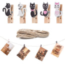 Cartoon Craft Cute Cat DIY with Hemp Rope Photo Clips Hanging Wooden Clips