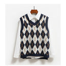 Y2K Loose sweater V Neck Knitwear top Plaid Knitted Sleeveless Sweater Vest