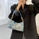 Retro Women Oil Painting Flower Printed Shoulder Underarm Bag Casual Handbags