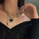 Heart Heart Choker Clavicle Chain Double Layer Necklace Mosaic Love Pandent